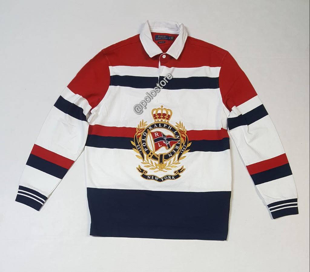 Nwt Polo Ralph Lauren White/Red Stripe Crest Classic Fit Rugby