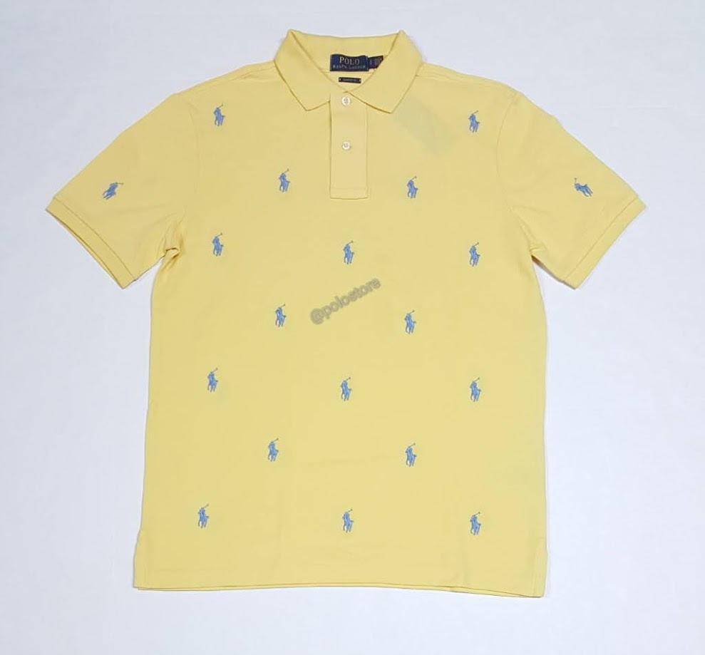 Nwt Polo Ralph Lauren Yellow Allover Small Pony Embroidered Classic Fit Polo