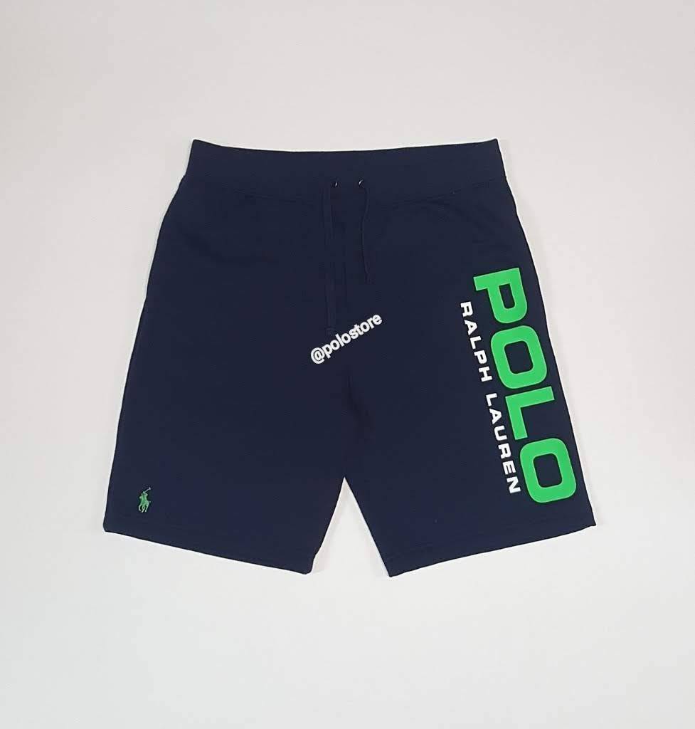 Nwt Polo Ralph Lauren Navy/Green Logo Spellout Small Pony Fleece Shorts