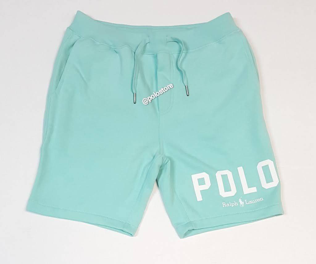 Nwt Polo Ralph Lauren Teal Spellout Logo Big Pony Fleece Shorts