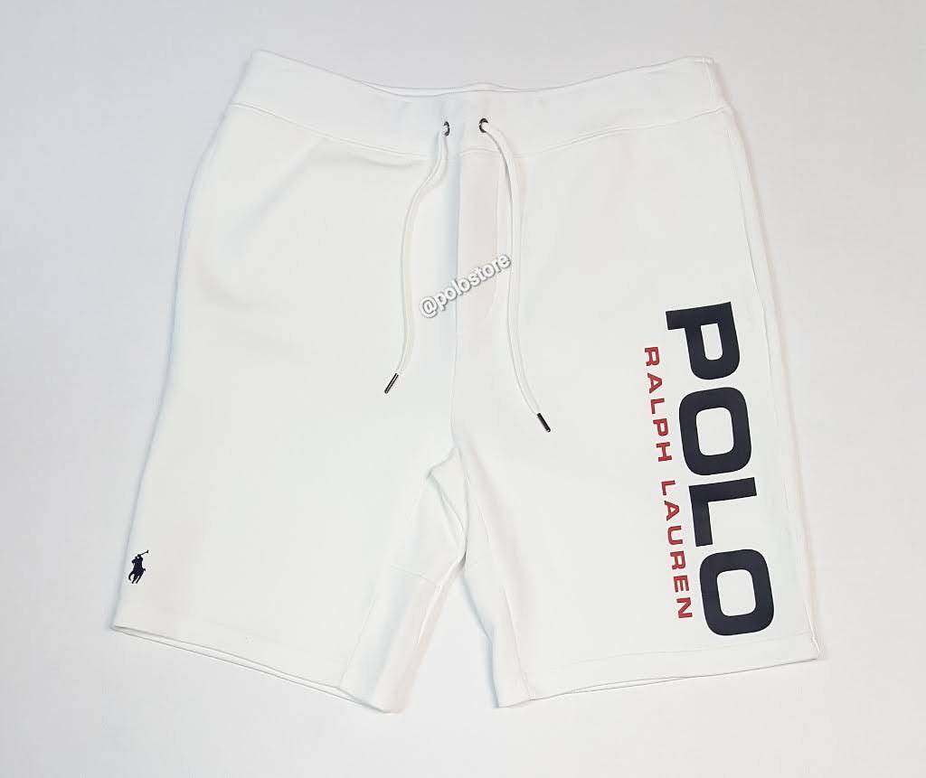 Nwt Polo Ralph Lauren White Logo Spellout Small Pony Double Knit Shorts
