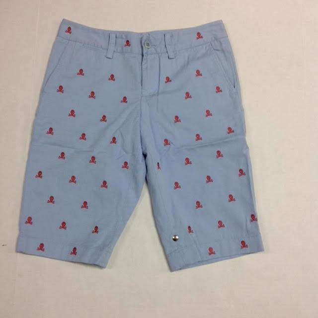 Womens Light Blue Skull Rugby Capri Shorts