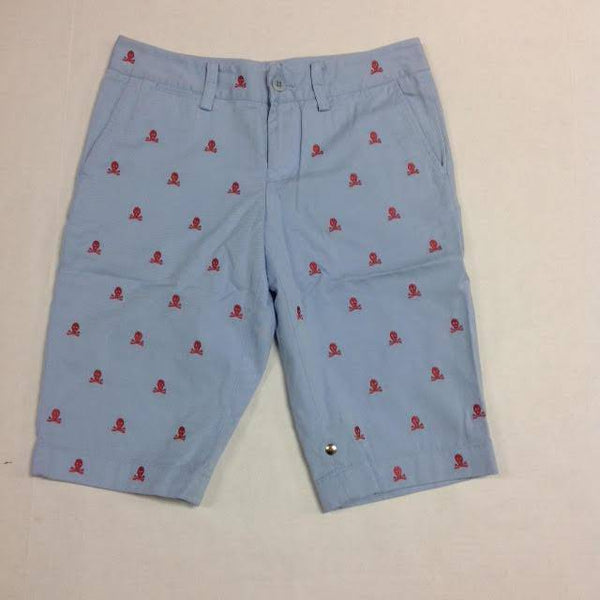 Womens Light Blue Skull Rugby Capri Shorts - Unique Style