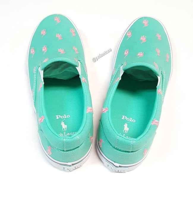 Nwt Polo Ralph Lauren Green Allover Pony Slip On Sneakers - Unique Style