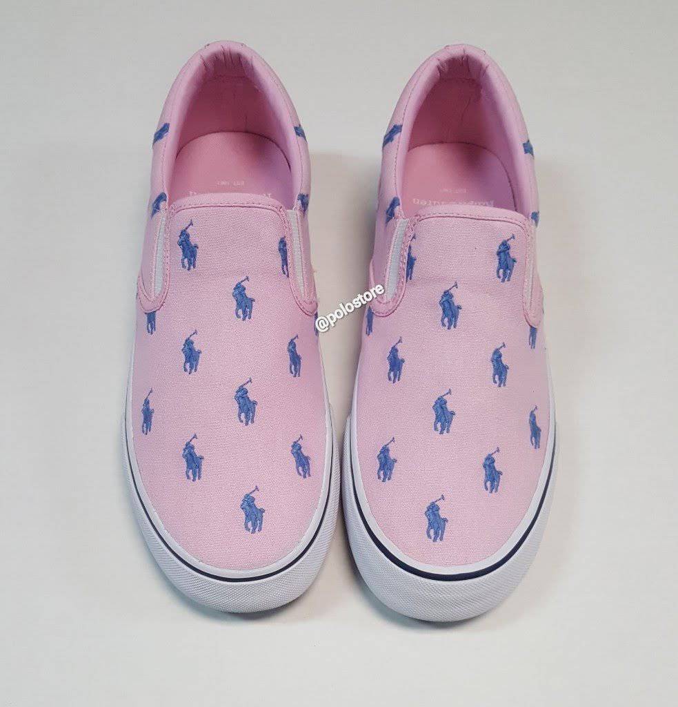 Nwt Polo Ralph Lauren Pink Allover Pony Slip On Sneakers