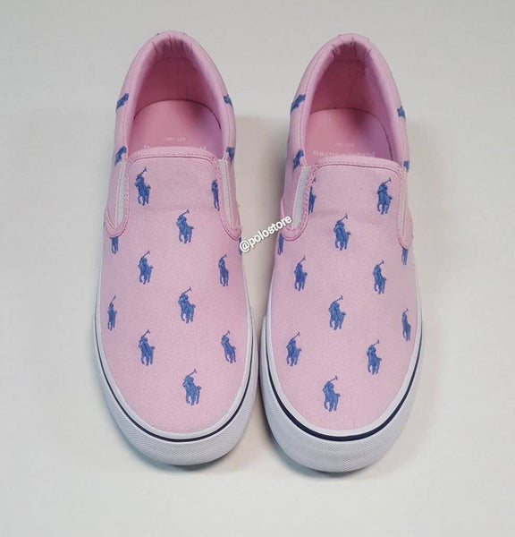 Nwt Polo Ralph Lauren Pink Allover Pony Slip On Sneakers - Unique Style