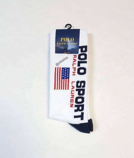 Nwt Polo Ralph Lauren 2 Pack Navy American Teddy Bear With Grey American Flag Socks