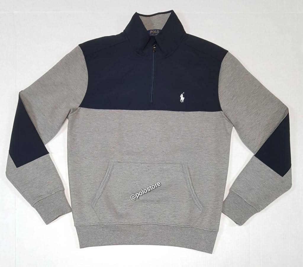 Nwt Polo Ralph Lauren Grey/Navy Small Pony Half Zip Pocket Sweatshirt