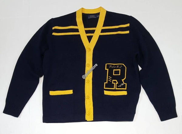 Nwt Polo Ralph Lauren Navy/Yellow 'R' Patch Cardigan | Unique Style