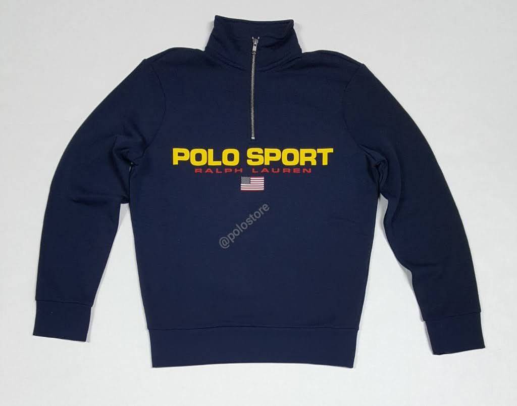 Nwt Polo Ralph Lauren NavyPolo Sport Spell Out Fleece Half Zip Sweatshirt