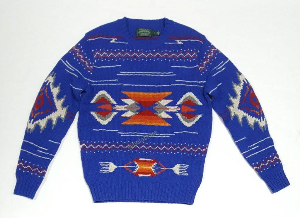 Nwt Polo Ralph Lauren Royal Blue Polo Country South Western Sweater