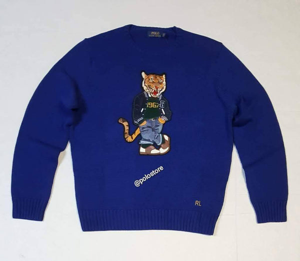 Nwt Polo Ralph Lauren Royal Blue Tiger Patch Sweater - Unique Style