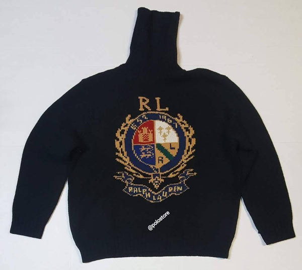 Nwt Polo Ralph Lauren Women's Oversize Turtleneck Black Crest Sweater - Unique Style