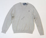 POLO RALPH LAUREN LIGHT GREY COTTON V-NECK SWEATER - Unique Style
