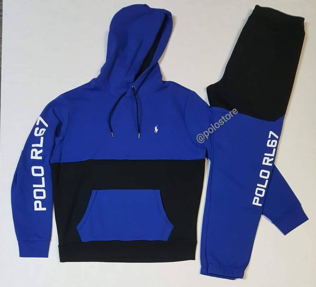 Nwt Polo Ralph Lauren Black/Royal RL-67 Pullover Hoodie with Matching Joggers