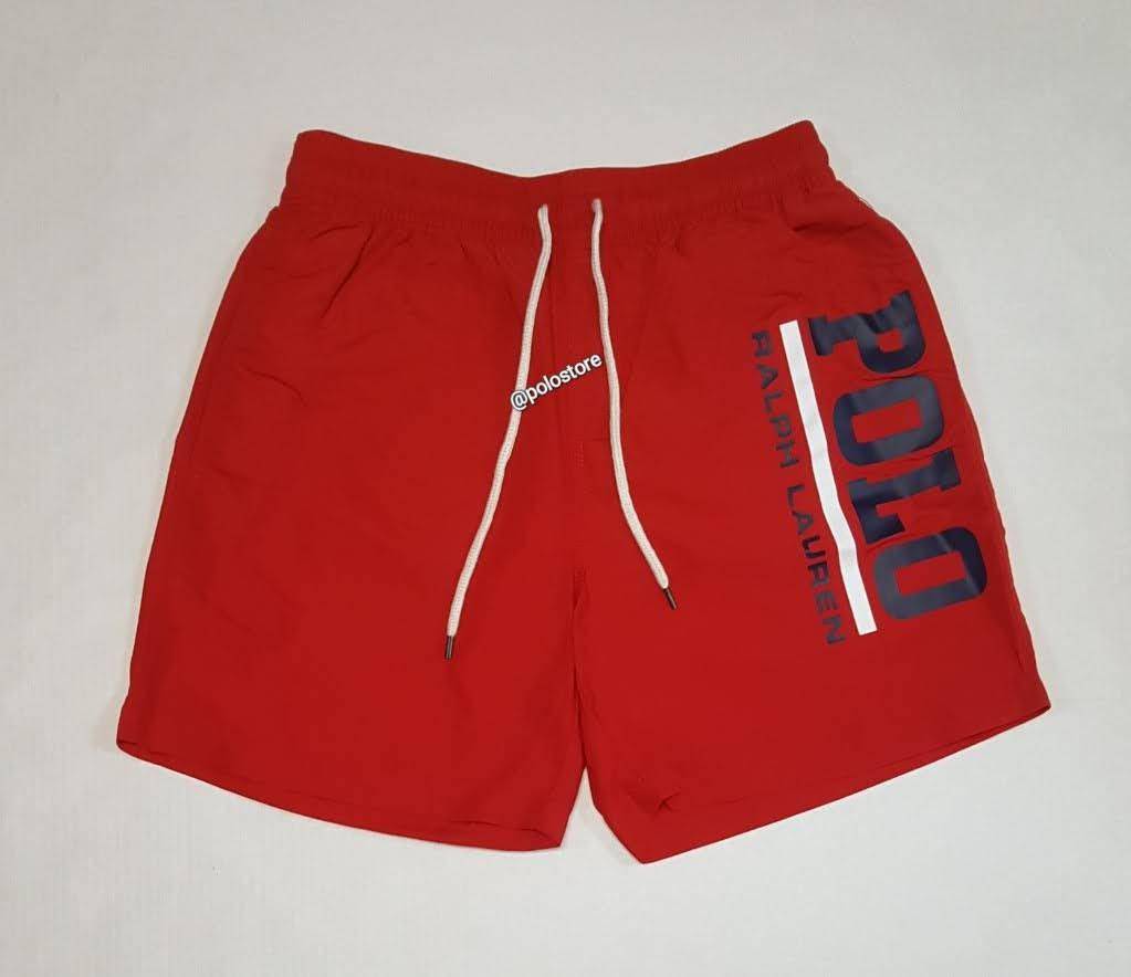 Nwt Polo Ralph Lauren Red Spellout Swim Trunks