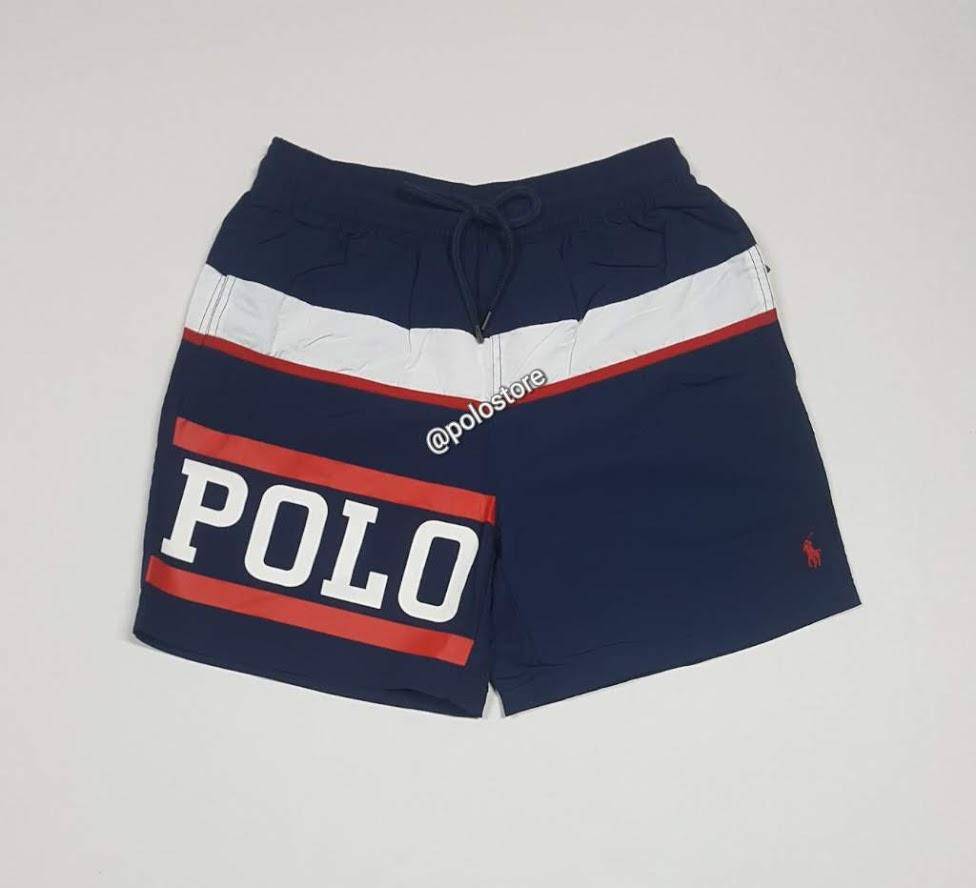 Nwt Polo Ralph Lauren Stripe Spellout Swim Trunks