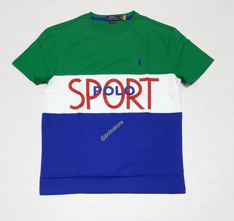 Nwt Greeen/Wht/Royal Polo Sport Small Pony Classic Fit Tee
