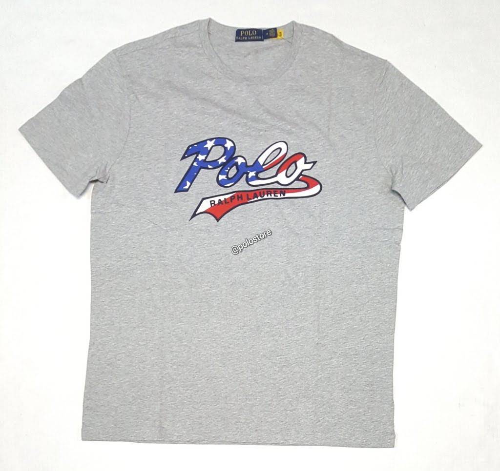 Nwt Polo Ralph Lauren Grey American Flag Script Tee