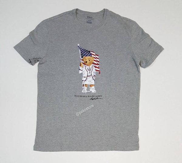 Nwt Polo Ralph Lauren Grey American Flag Teddy Bear Tee - Unique Style