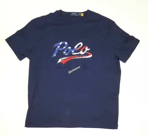 Nwt Polo Ralph Lauren Navy American Flag Script Tee - Unique Style