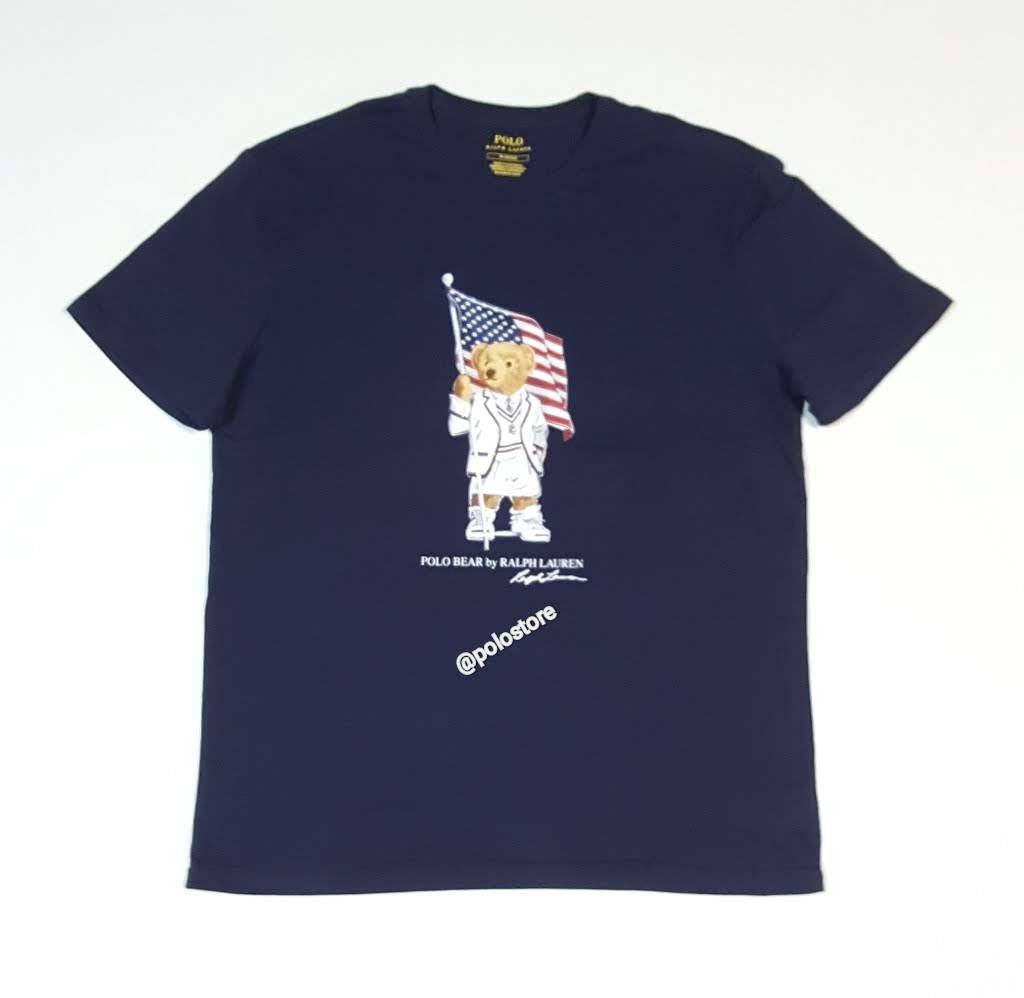 Nwt Polo Ralph Lauren Navy American Flag Teddy Bear Tee u