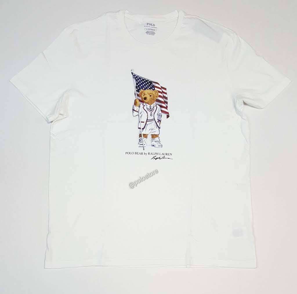 Nwt Polo Ralph Lauren White American Flag Teddy Bear Tee u