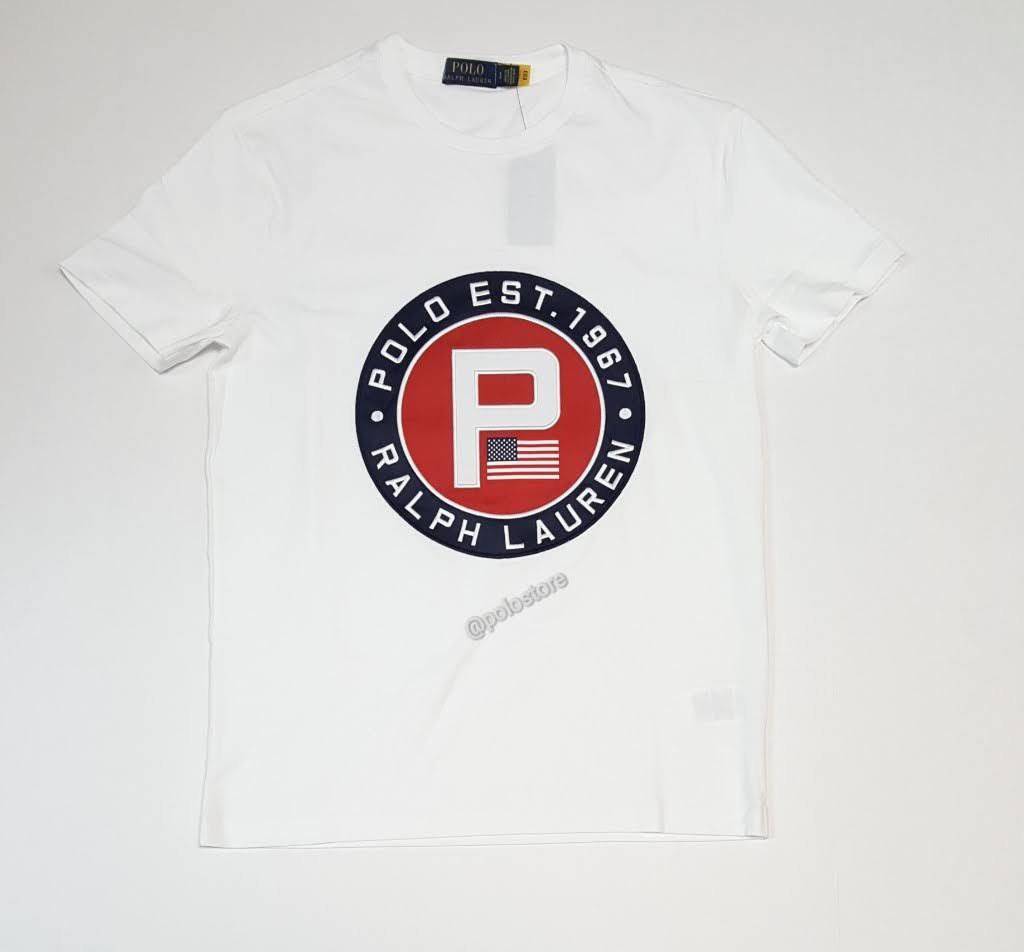 Nwt Polo Ralph Lauren White Polo Est 1967 'P' Patch American Flag Tee