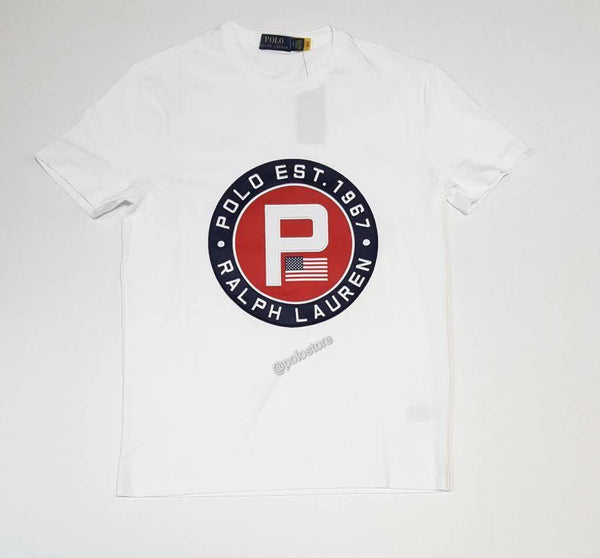 Nwt Polo Ralph Lauren White Polo Est 1967 'P' Patch American Flag Tee - Unique Style