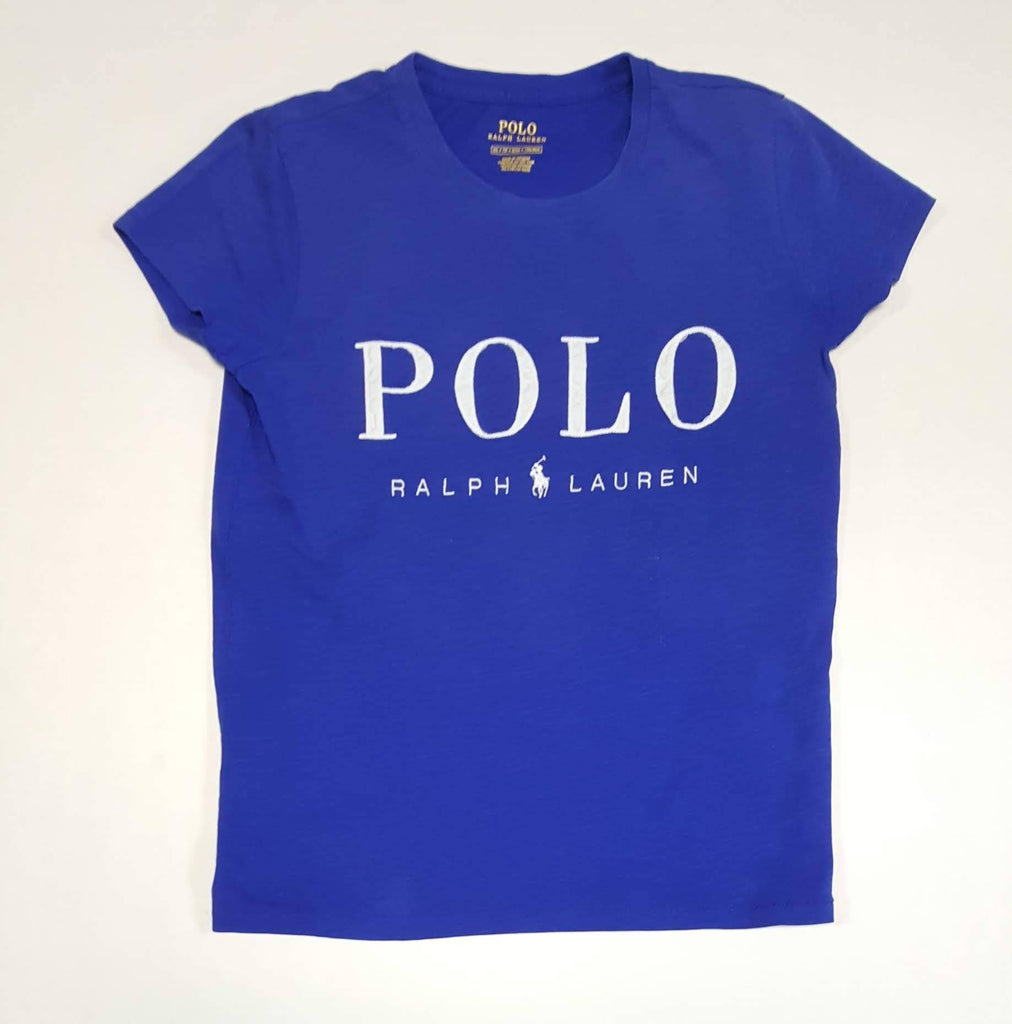 Nwt Polo Ralph Lauren Women's Royal Blue Embroidered Spellout Tee