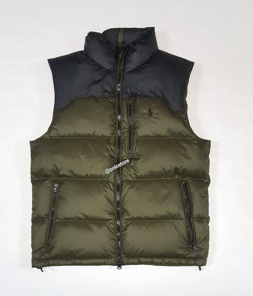 Nwt Polo Ralph Lauren Black/Olive Small Pony Down Vest - Unique Style
