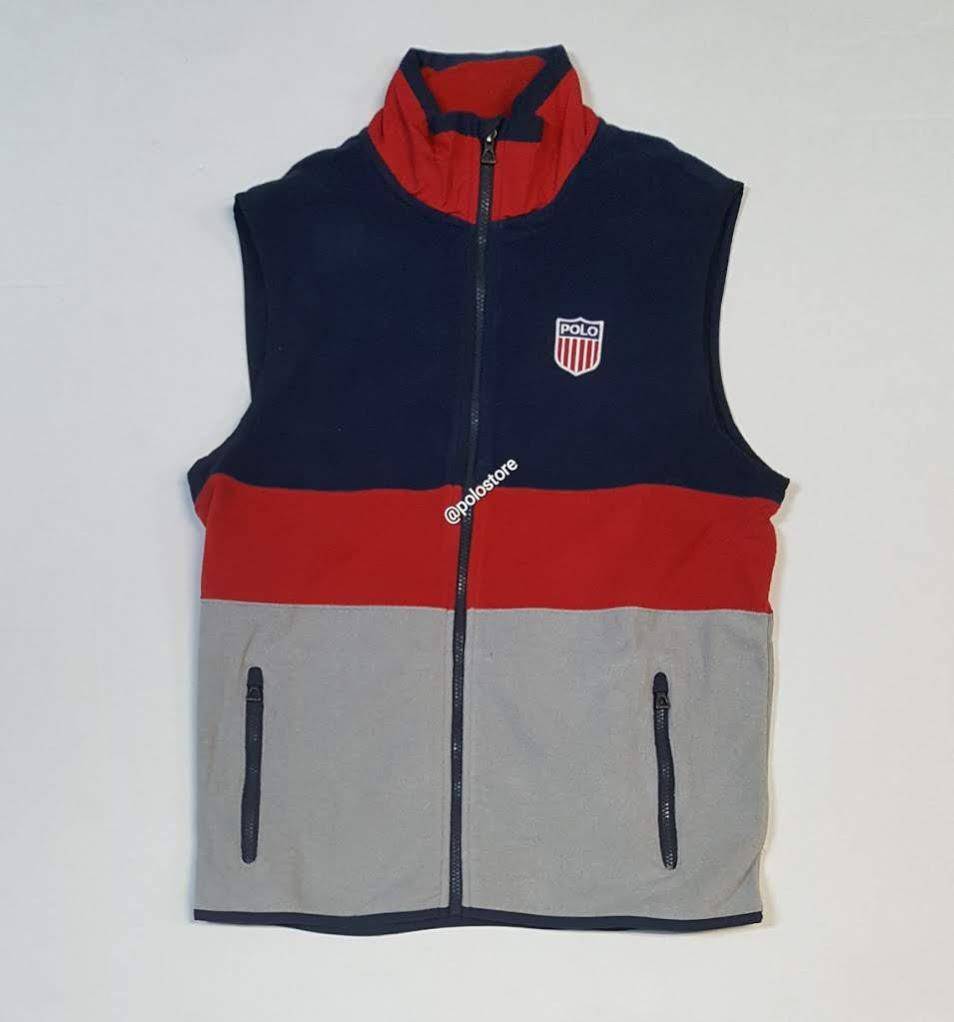 Nwt Polo Ralph Lauren Grey/Red /Navy K-Swiss Fleece Vest