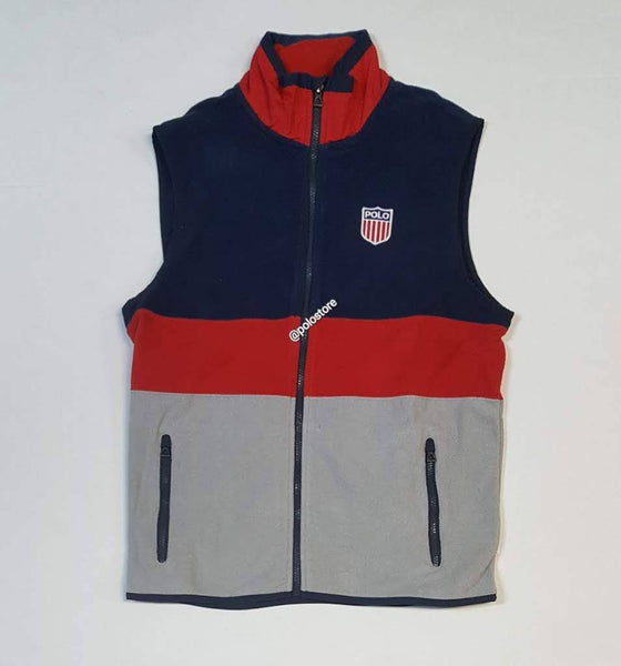 Nwt Polo Ralph Lauren Grey/Red /Navy K-Swiss Fleece Vest - Unique Style