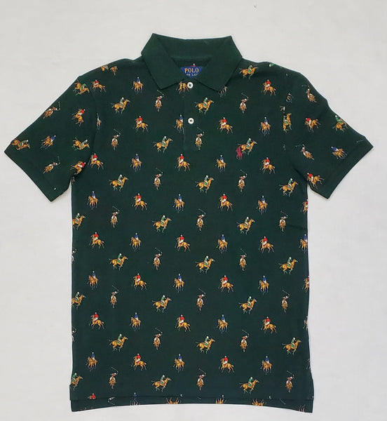 Nwt Polo Ralph Lauren Green Allover Horse Print Custom Slim Fit Polo