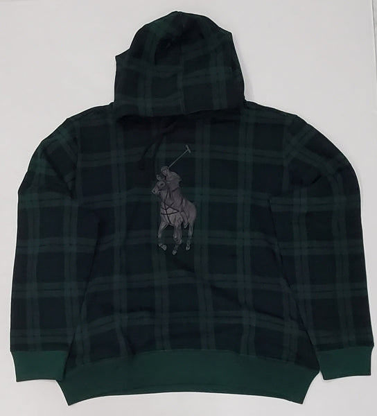 Nwt Polo Ralph Lauren Green Plaid Big Pony Leather Patch Hoody