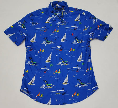 Nwt Polo Ralph Lauren Blue Marlin Classic Fit Camp Short Sleeve Button Up