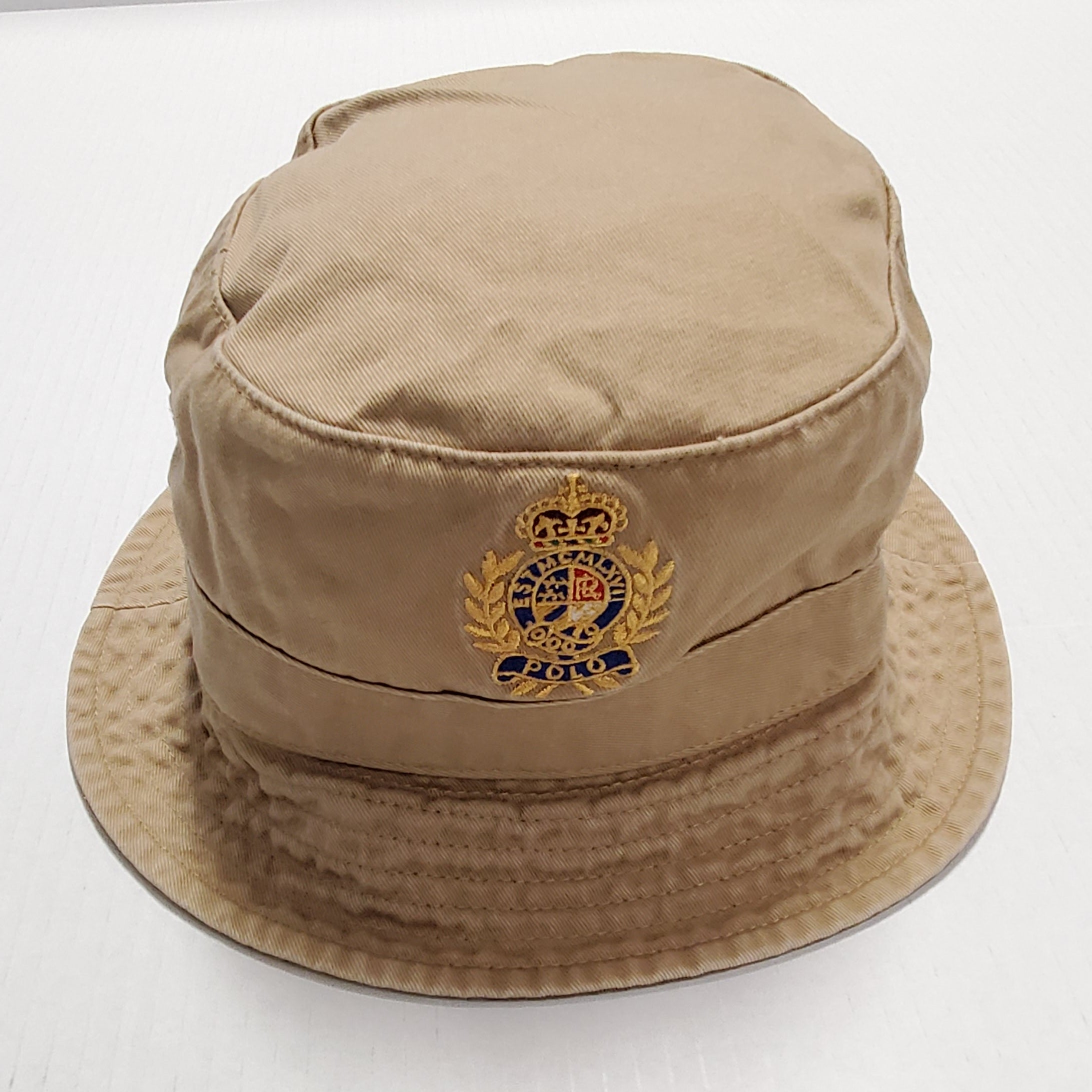 Nwt Polo Ralph Lauren Tan Olive Crest Bucket Hat Unique Style