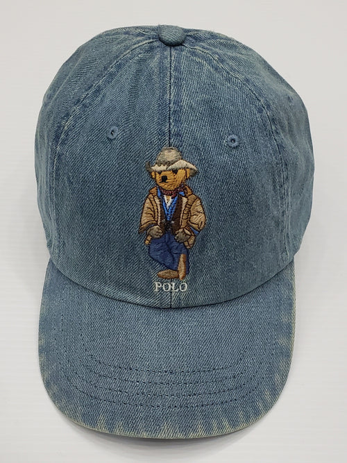 Nwt Polo Ralph Lauren Denim Cowboy Teddy Bear Leather Adjustable Strap Back - Unique Style