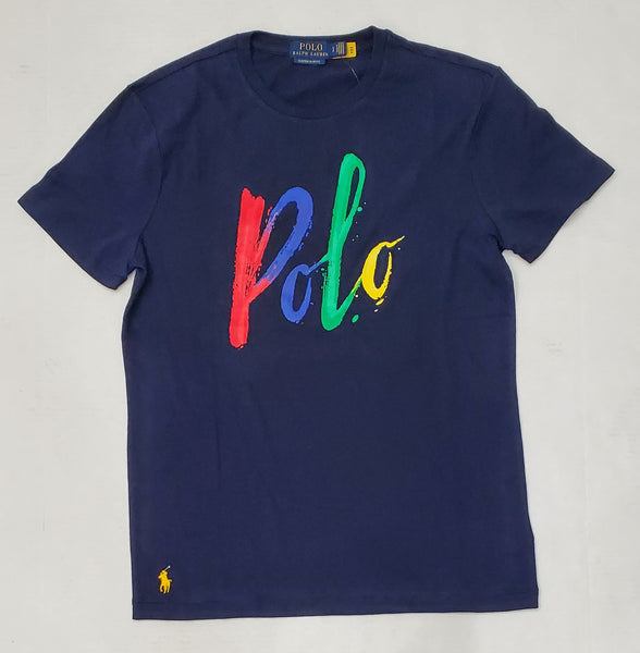 Nwt Polo Ralph Lauren Navy Spellout Paint Custom Slim Fit Tee - Unique Style