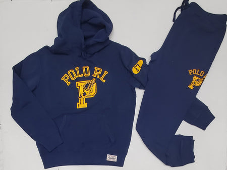Nwt Polo Ralph Lauren Navy Spellout Pullover Hoodie With Matching Joggers