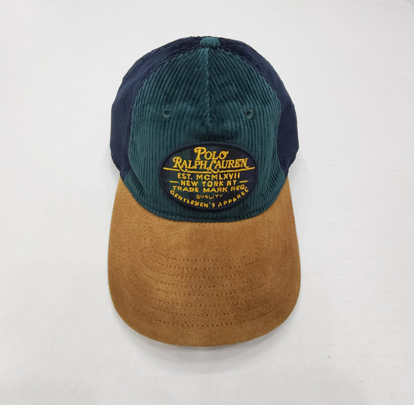 Nwt Polo Ralph Lauren Green/Navy Corduroy New York Patch Leather Strap Back Hat - Unique Style