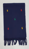 Nwt Polo Ralph Lauren Navy Allover Pony Embroidered Wool Scarf