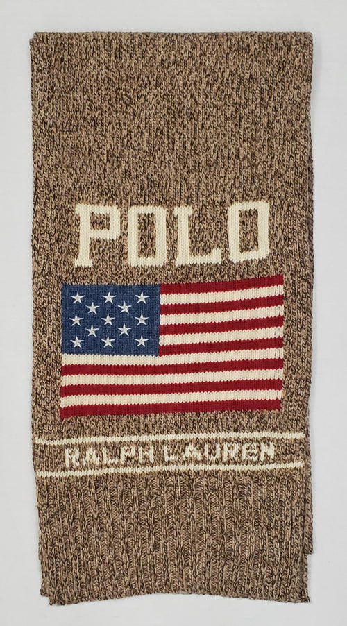 Nwt Polo Ralph Lauren Khaki  American Flag Scarf