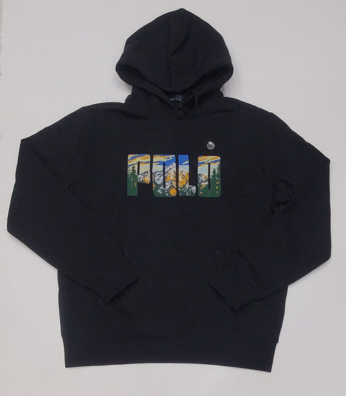 Nwt Polo Ralph Black Scenic Mountain Embroidered Patch Hoodie