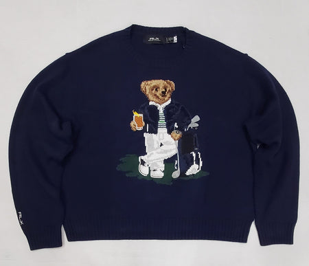 Nwt Polo Ralph Lauren Navy Blue Varsity Jacket Wool Blend Teddy Bear Sweater