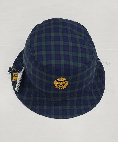 Nwt  Polo Ralph Navy Plaid Crest/Big Pony Reversible Bucket Hat