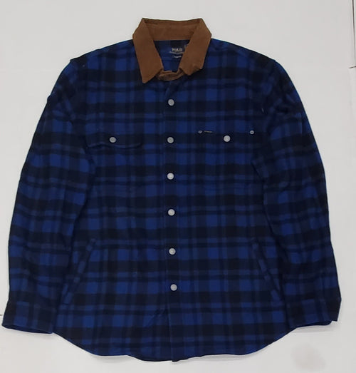 Nwt Polo Ralph Lauren Blue Buffalo Plaid Corduroy Classic Fit Button Up