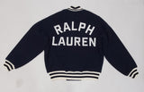 Nwt Polo Ralph Lauren Women's Navy RL Logo Fleece/Satin NY Finals 67 Bomber Jacket