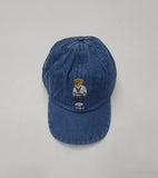 Nwt Polo Ralph Lauren Denim With Teddy Bear Wearing White Sweater Adjustable Leather Strap Hat