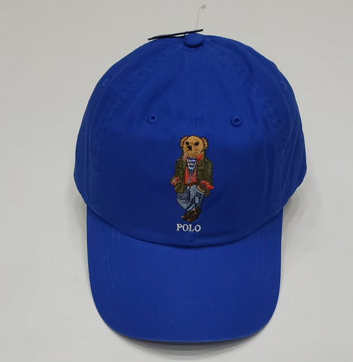 Nwt Polo Ralph Lauren Royal Blue With Green Jacket Teddy Bear Adjustable Leather Strap Back Hat